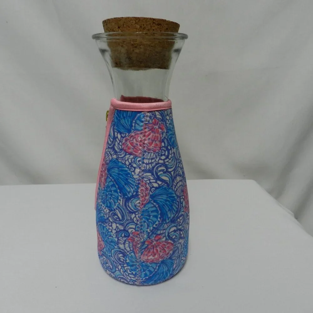 Lilly Pulitzer Raising Shell Glass Carafe Cork stopper & Koozie Sleeve 10